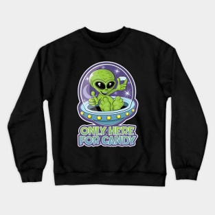 Cute alien holding candy in a flying saucer Crewneck Sweatshirt